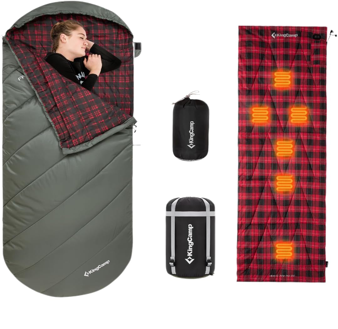 KingCamp Bundle of Camping Sleeping Bag for Adults and Heated Sleeping Bag Liner