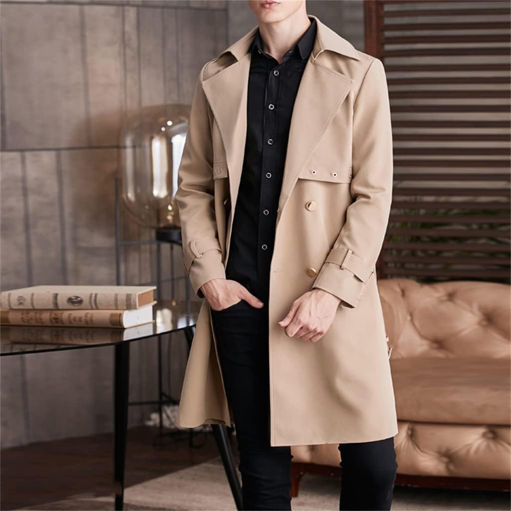 Men's Over-The-Knee Autumn Windbreaker Young Men's Long-Sleeved Double-Breasted Windbreaker Men's Jacket(3X-Large)