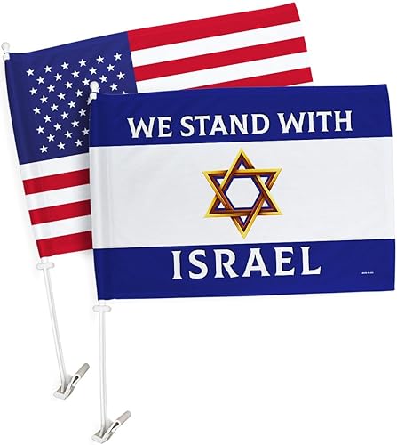 Israel Flag Letrero con clip para poste de montaje con texto en inglés "We Stand with Israel American Flags for Car Bandera de Israeli para Carros"