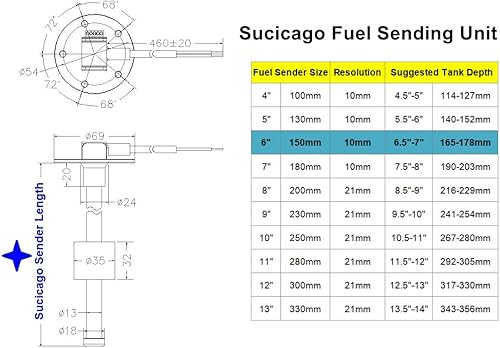 Miniatura 60 de Fuel Sender Marine - Unidad de envío de tanque de combustible de 17 pulgadas (16.929 in), flotador de acero inoxidable, nivel de combustible, unidad