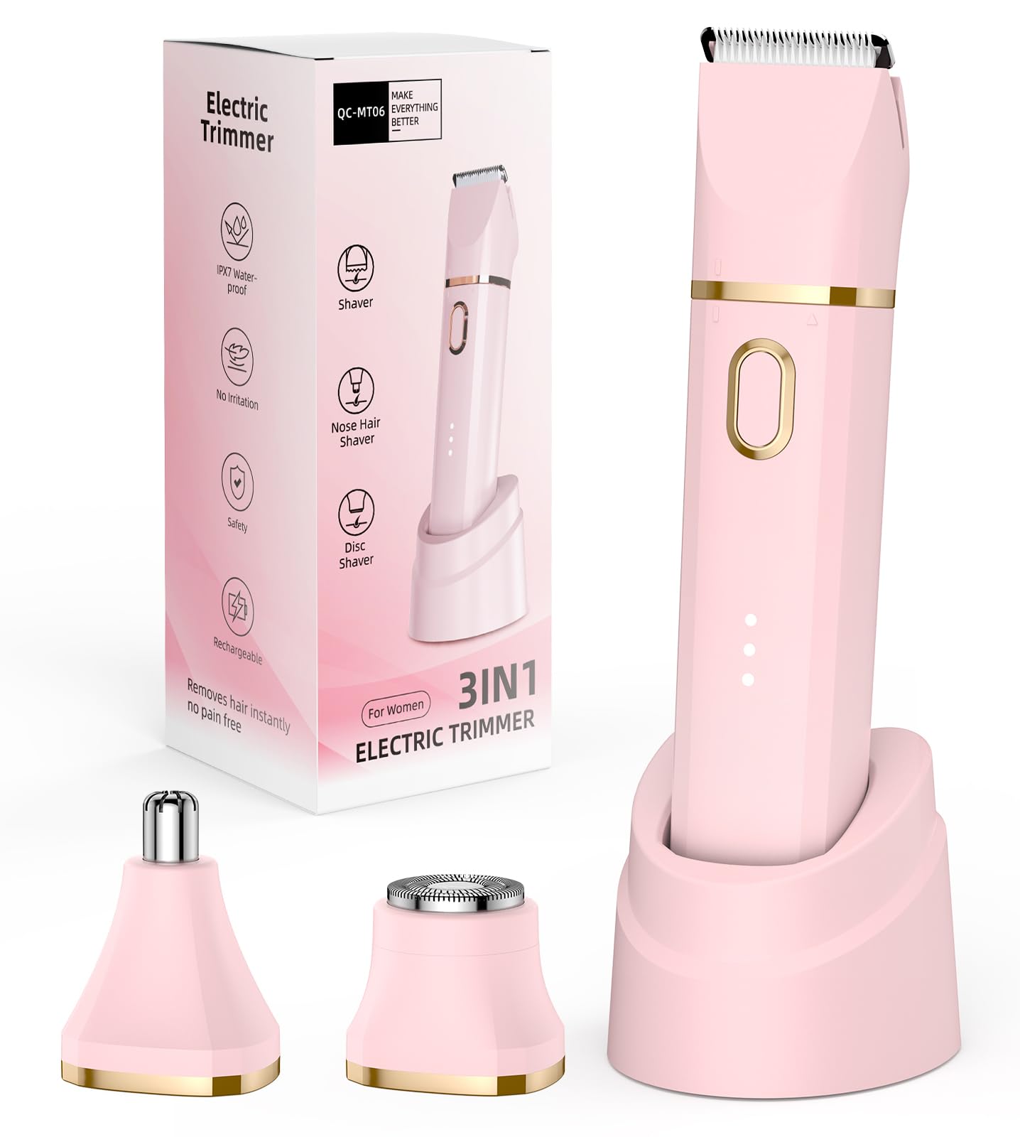 Rasoir Electrique Femme, 3 en 1 Tondeuse électrique Femme Rasoir, épilateur Facial Pour Femmes et Tondeuse Pour Poils du Nez Pour Femmes, Jambes, Bras et Nez