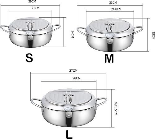 Miniatura 2 de Olla japonesa para freidora, olla de acero inoxidable con termómetro y escurridor de aceite para cocinar con tapa y filtro (mediana de 13 pulgadas)