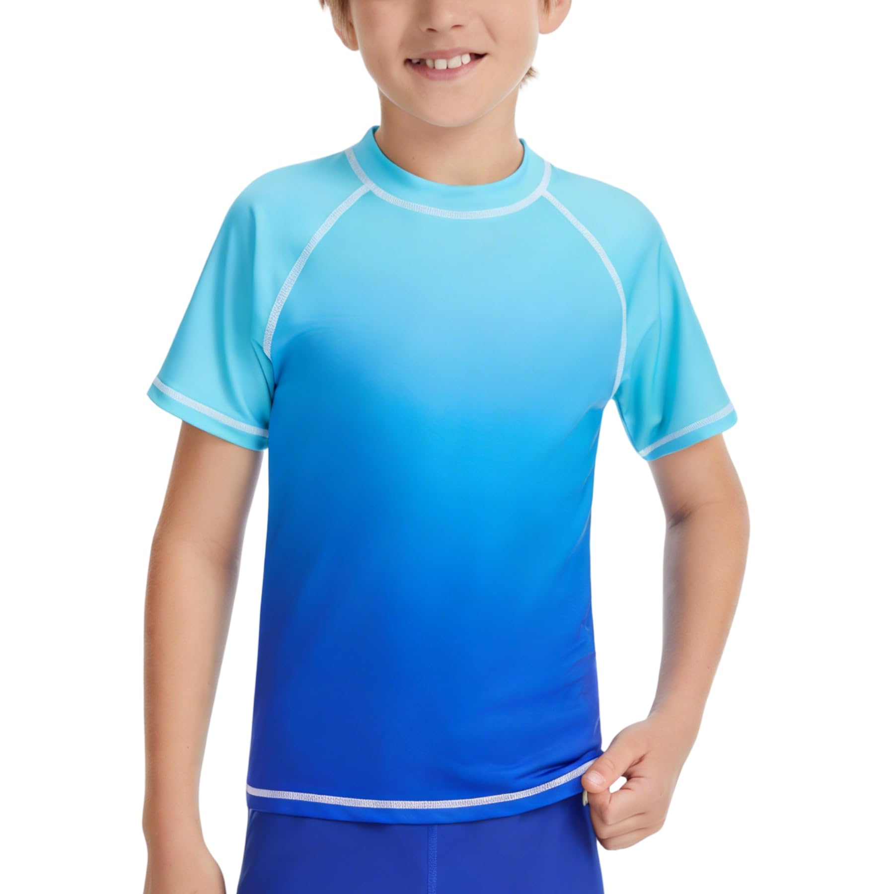 AMZSPORT Koszulka do pływania dla dzieci, chłopców, z krótkim rękawem, szybkoschnąca, koszulka kąpielowa, strój kąpielowy