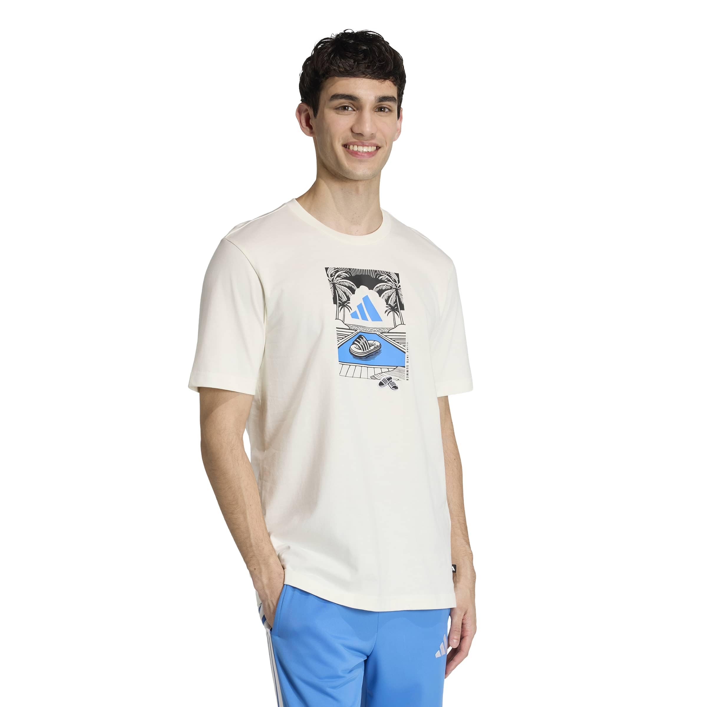 adidas Men's Summer Slides Relax Graphic T-Shirt, Off White, XXL