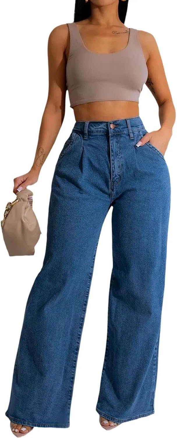 Women's Wide Leg Jeans Trendy High Waist Stretchy Baggy Loose Casual Denim Pants with Pockets - Image 5