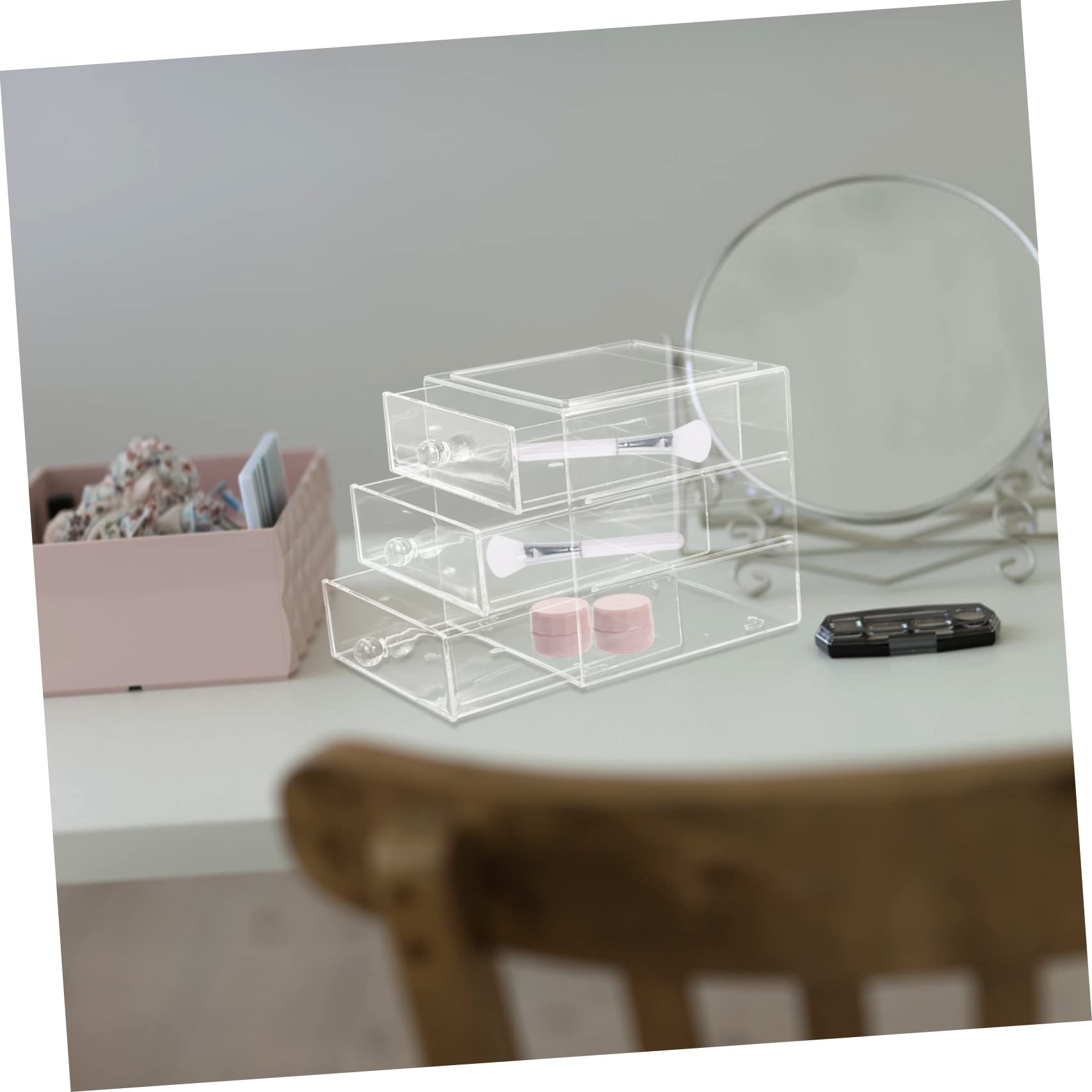 Gadpiparty Caja De Almacenamiento De Cosméticos De Escritorio Organizador De Maquillaje Con Cajones Caja De Almacenamiento De Cosméticos Transparente Para Tocador Almacenaje De Cosmetica