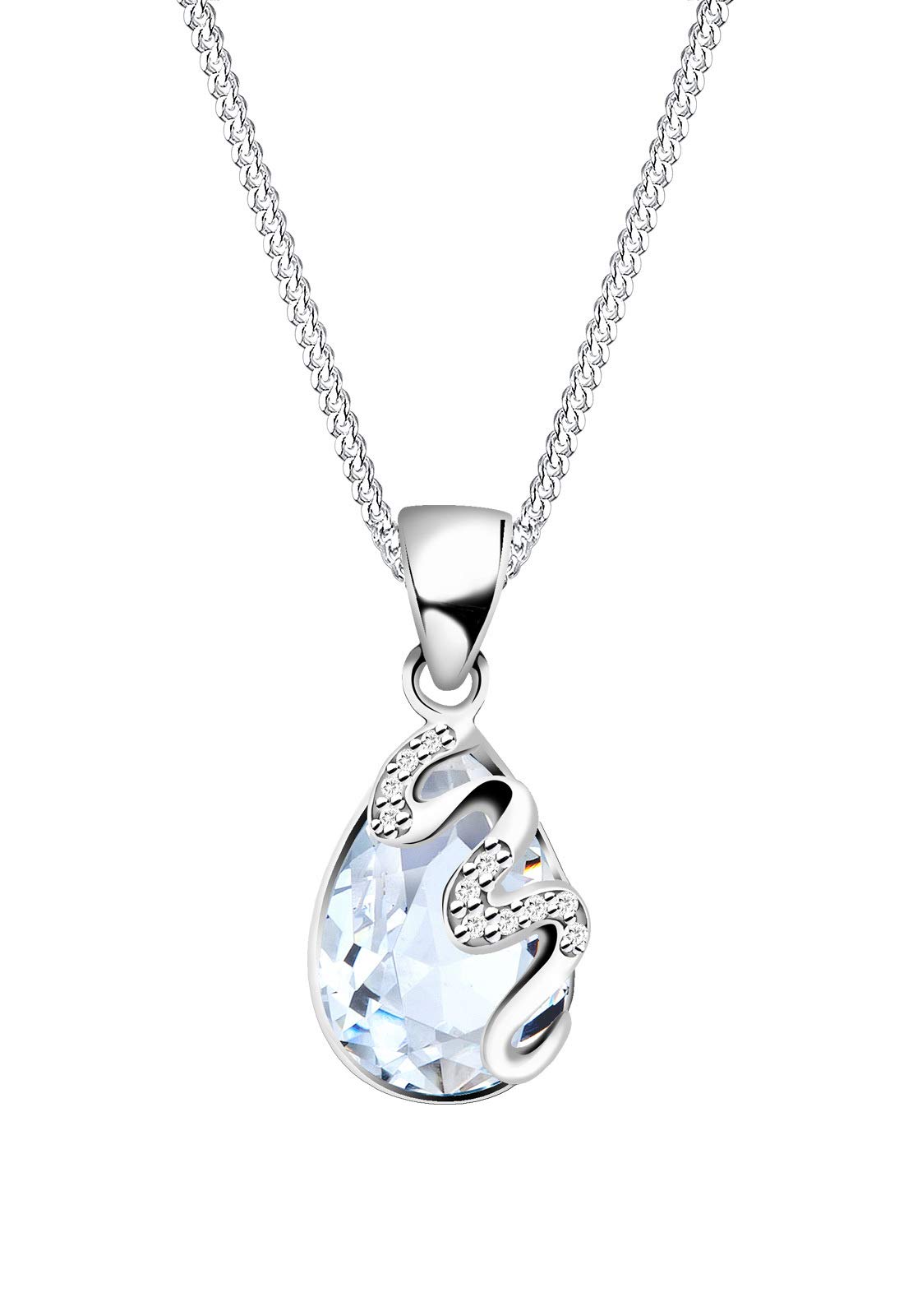 Elli Necklace 925 Sterling Silver Drop Wave Zirconia Crystal