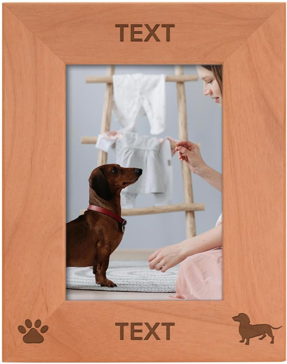 Personalized Gifts Custom Dog Picture Frame Dachshund Your Text Best Dachshund Ever Natural Wood Engraved 4x6 Portrait Picture Frame Wood