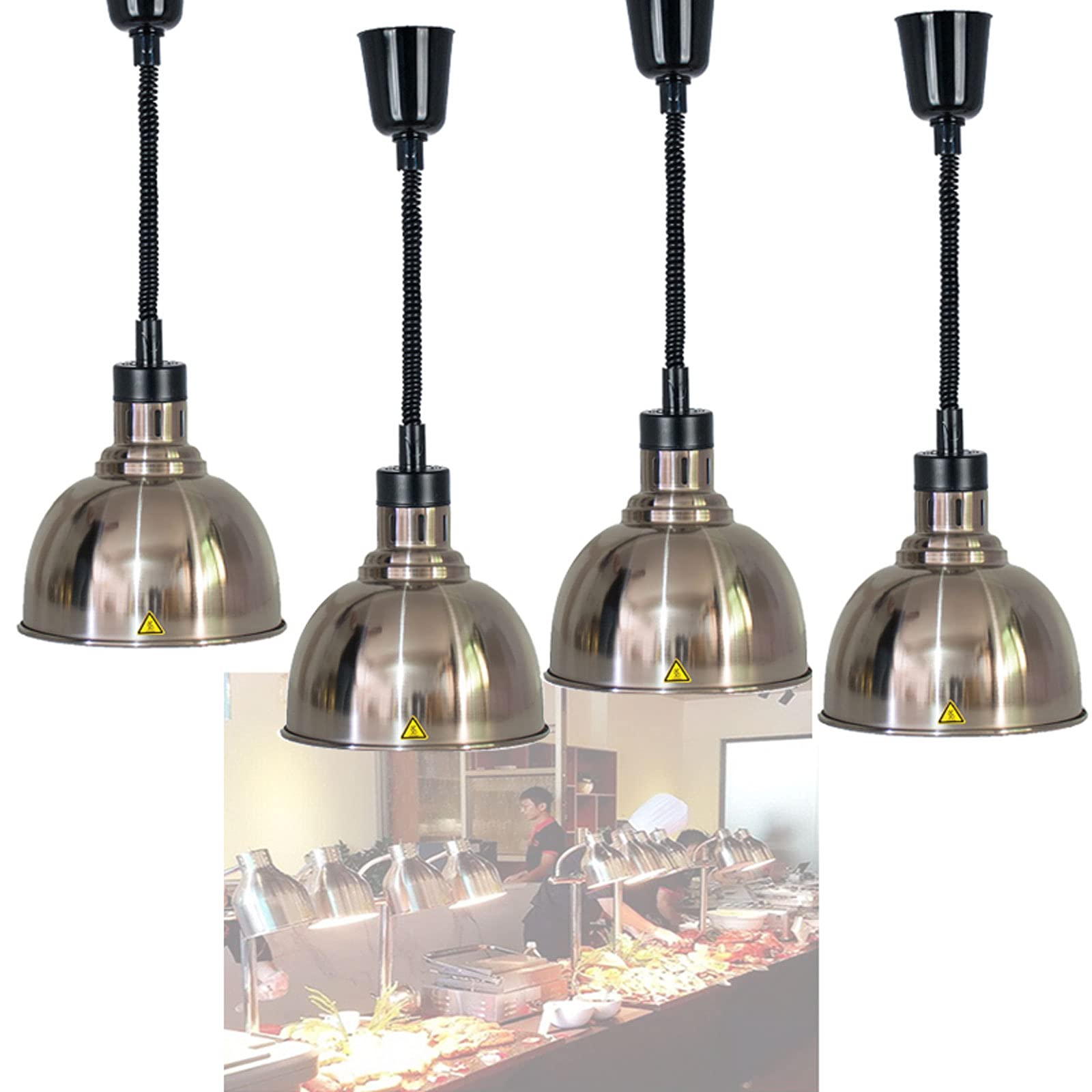 250w Lampara Calentamiento Para Buffet, Lámpara de Calor de Alimentos para Restaurantes Cocinas, Lámparas de Techo Colgantes para Mantener la Comida Caliente, Altura Regulable Entre 65 y 170cm