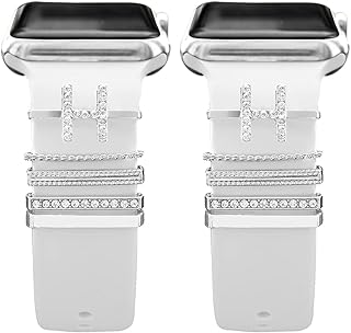 Next store Accessories Compatible with Apple Watch Bands Ultra/8/7/SE/6/5/4/3/2/1,Galaxy Watch 5/4 Classic/Active,Initial Letter Name Accessories for Women Girls(Without Band) (H) (Pack of 2)