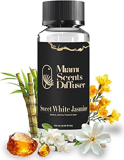 White Jasmine Bloom Essential Oil Refill Luxury Hotel Inspired, Long Lasting Aroma for Home & Office Diffuser, 120 ml Fresh Blend of Bamboo Jasmine Freesia Apple - Scent for Spa Wellness Aromatherapy.