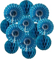 Vista 17 de 12 bolas de panal de 6 pulgadas y 8 pulgadas, abanicos de papel de seda, abanicos de bolas de panal de abeja, abanicos de papel para pared, pompones