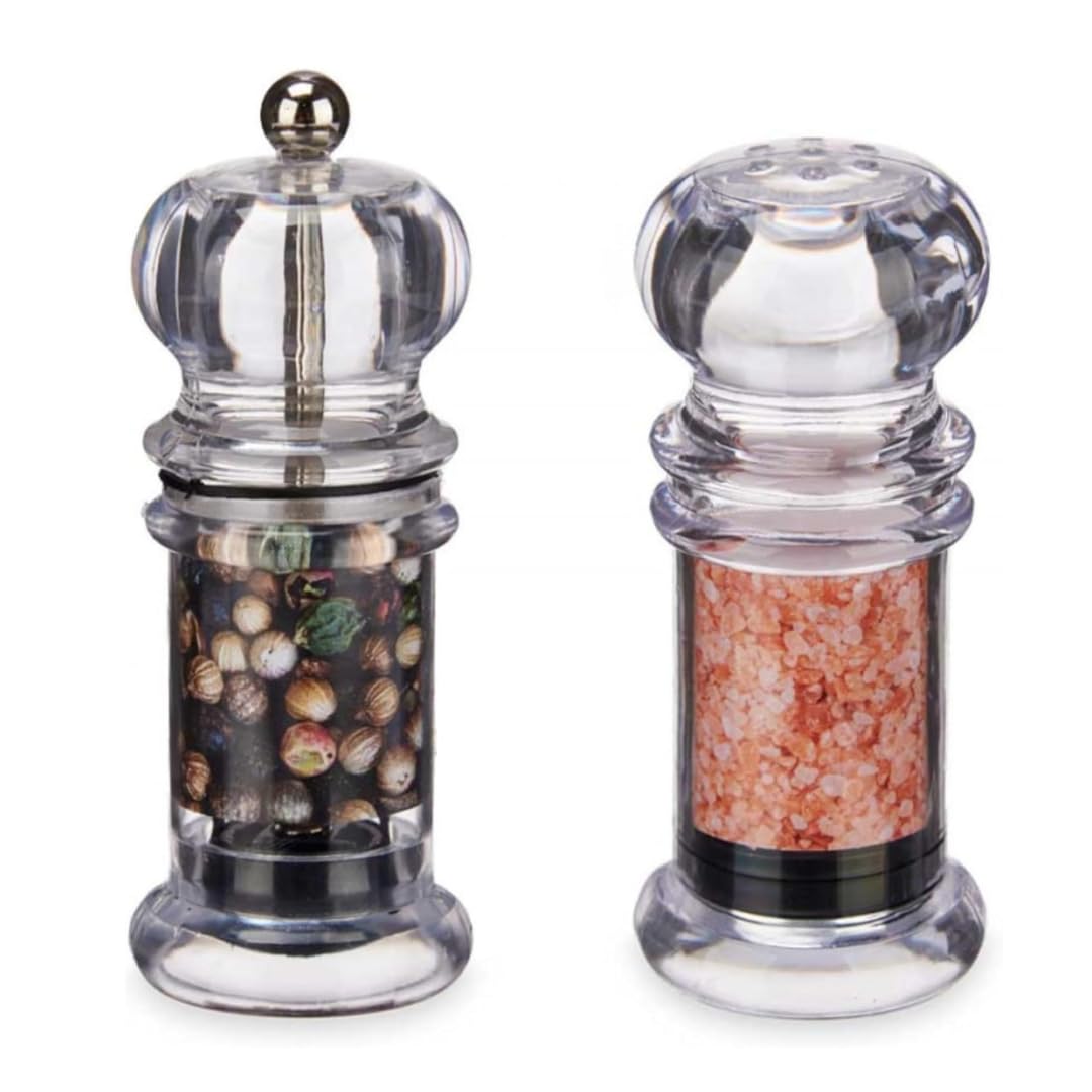 PARENCE.- Set Salz- und Pfefferstreuer - Pfeffermühle und elegante Salzstreuer - 2er-Set, Mahlen (Pfeffer) und Bestäuben (Salz) - Kochen, Zuhause, Würzen - Transparent