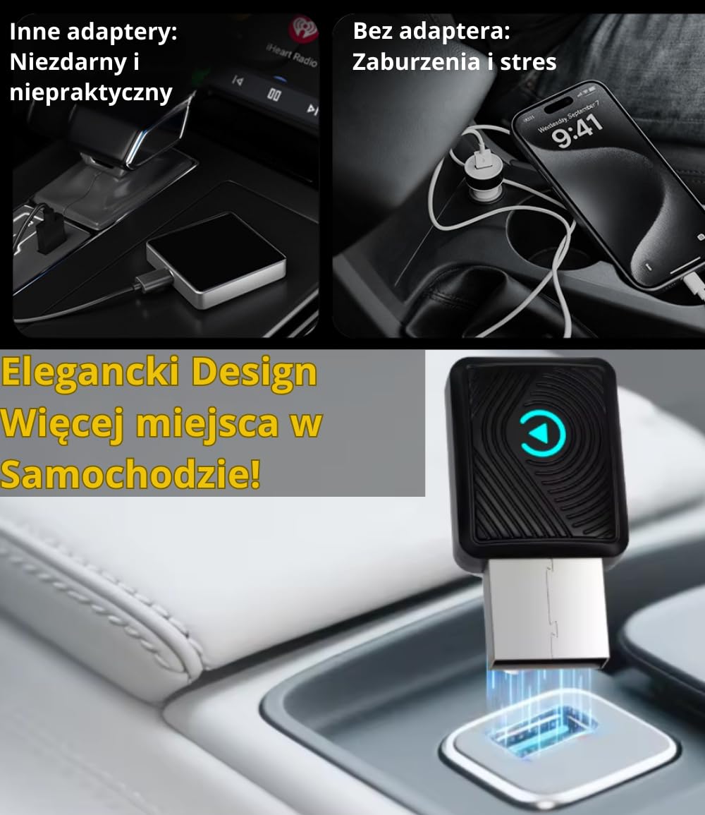 Bezprzewodowy CarPlay i Android Auto 2026 SwiftLink LITE Adapter Bluetooth iPhone Android | Wyższy Komfort Jazdy | Stabilna i Płynna Transmisja Plug&Play | Połączenie bez Kabli i Nowoczesny Design