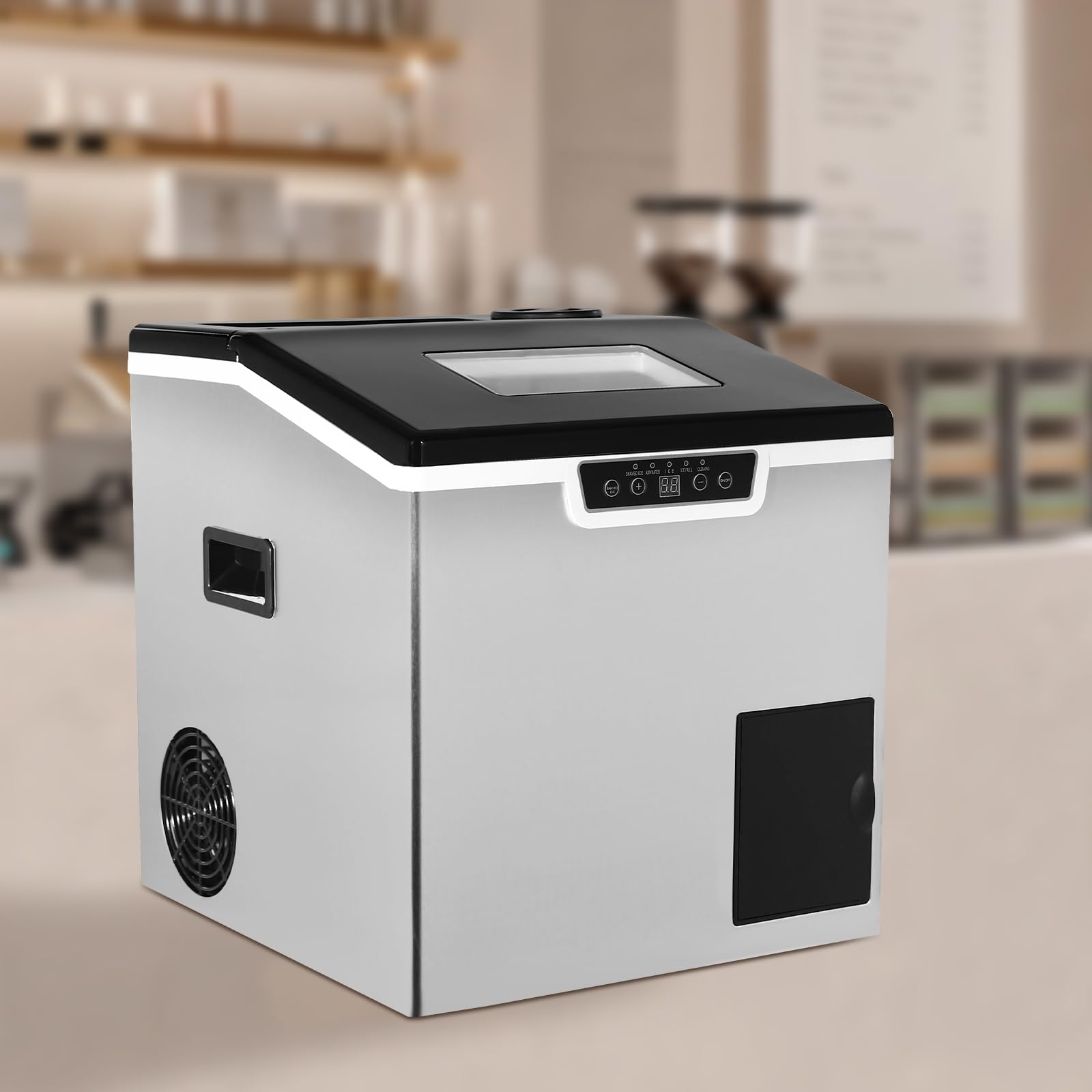 Máquina de hielo 2 en 1 con función de hielo triturado y entrada automática de agua | Máquina de cubitos de hielo de 40 kg, 180 W, para 32 cubitos de hielo, LCD, autolimpieza para oficina y fiestas