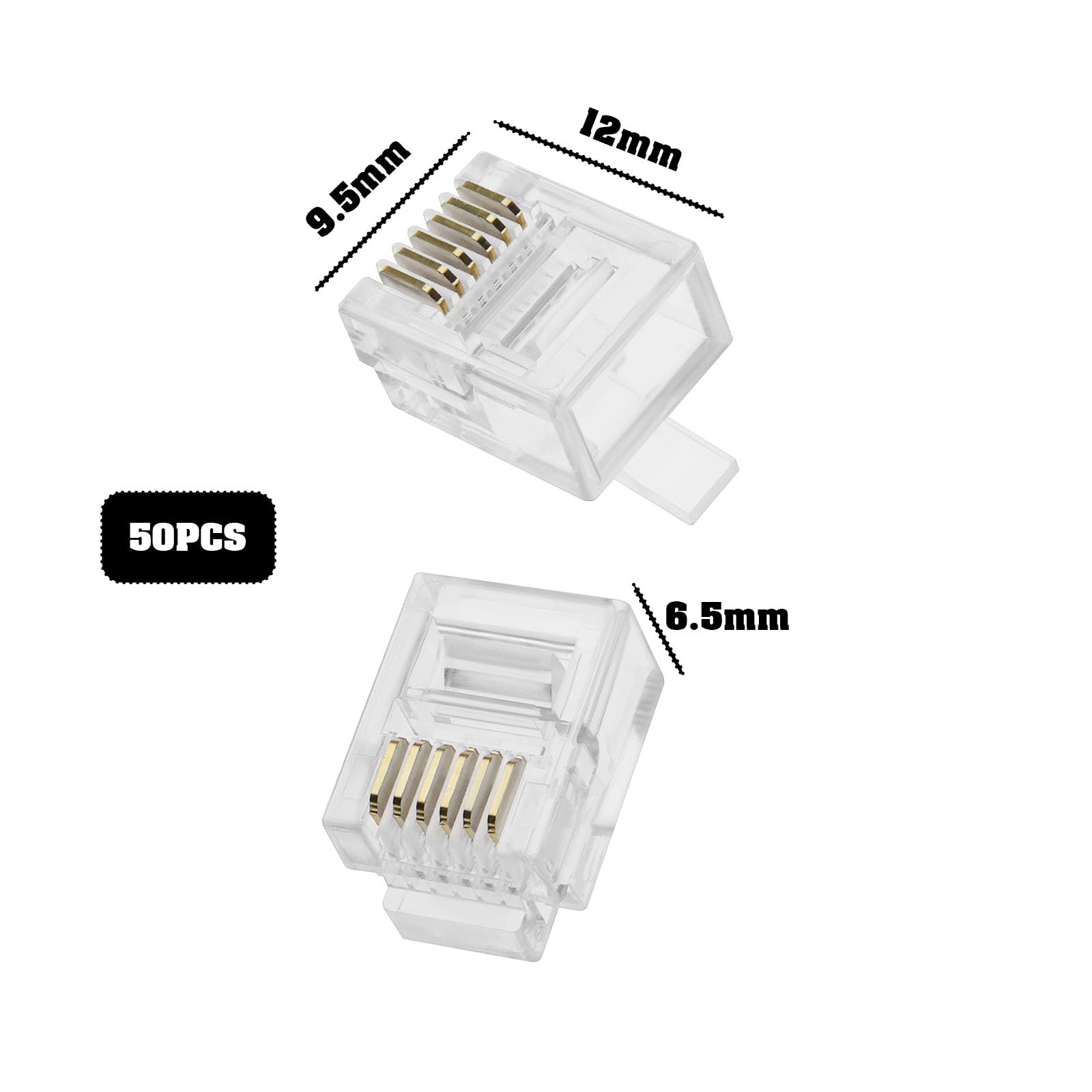 VGOL 50pcs Telephone Line RJ12 Crystal Plug Transparent RJ12 Telephone Connectors ADSL VDSL Telephone Cable Crimp End Connector Male Plugs - Image 4