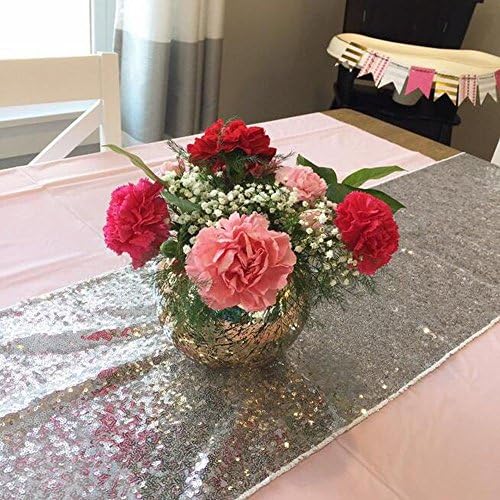 SoarDream 12x72 inch Sequin Table Runner Silver