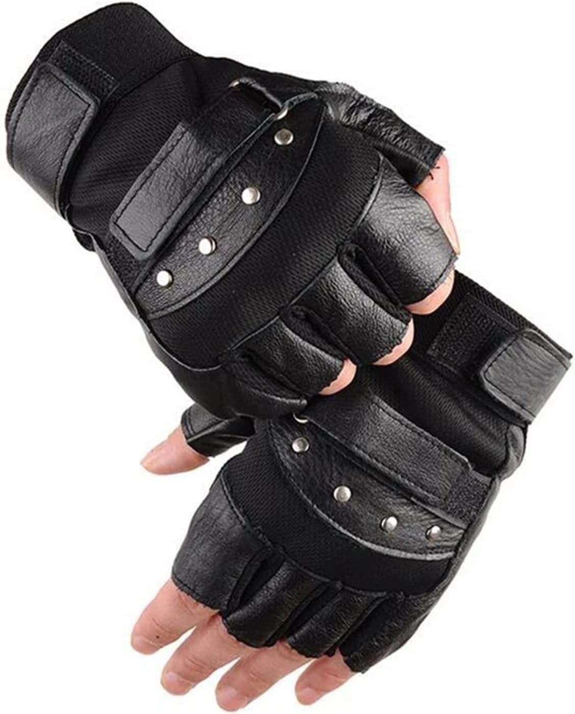 Fingerless Gloves Men Men's Tactical Half Finger Leather Gym Gloves PU Leather