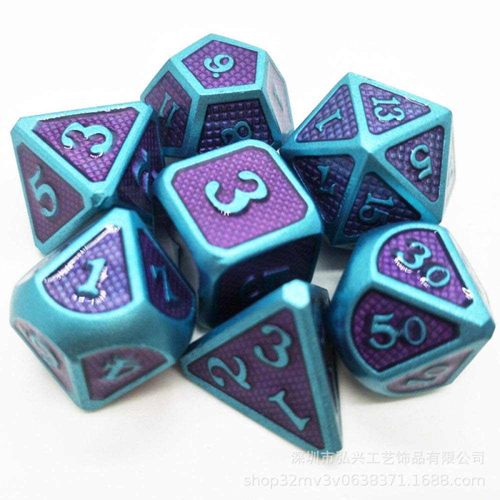 WHFDSBD Polyhedral Dice,Blue Edge Purple Durable Metal Game Polyhedral Fine Dice Set For Dungeons And Dragons Rpg Table Games 7 Pieces