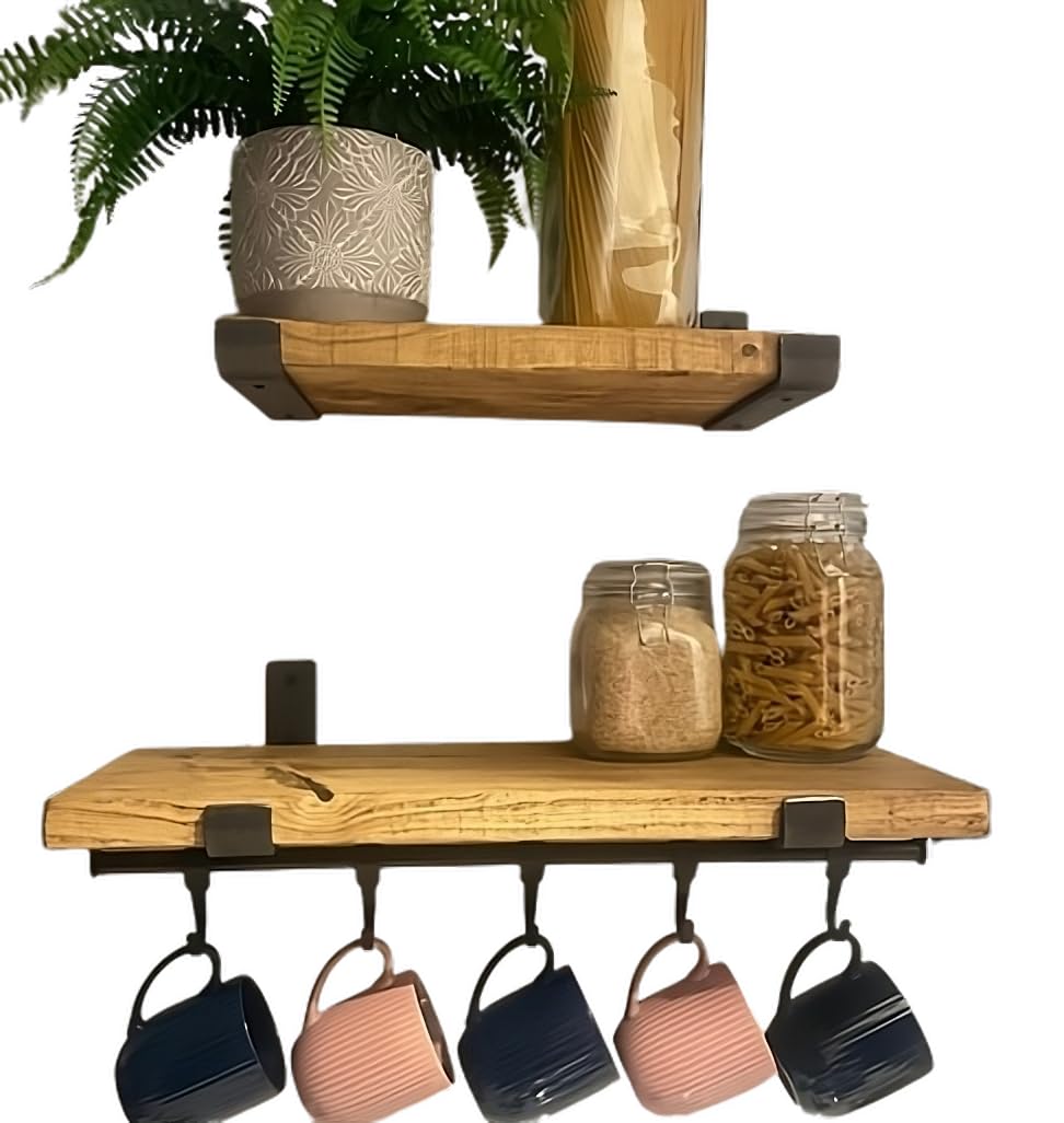 Urban Reclamation Wall Shelf Handmade with Rustic Solid Wood, Reclaimed Timber Shelf, Perfect for Kitchen, Bathroom, Decor, Farmhouse, and Bedroom