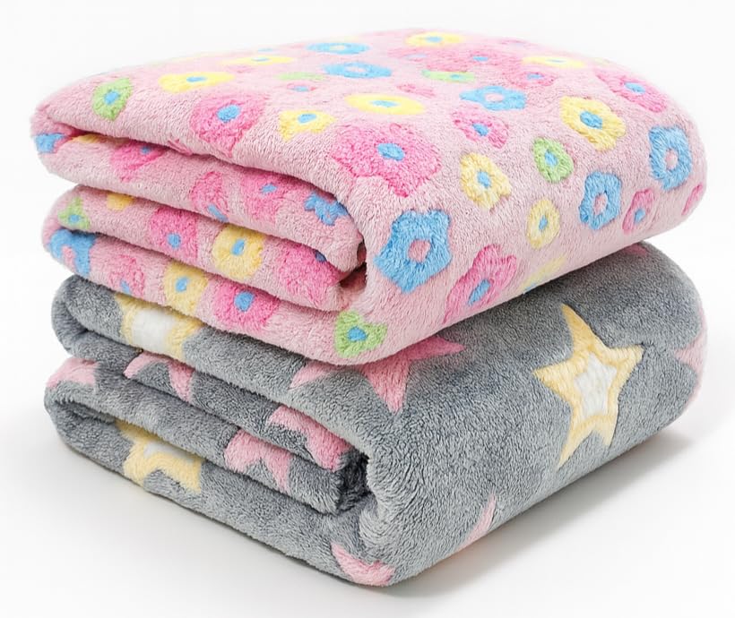 Image of First Kick Luxury Soft Baby Blanket Combo Pack of 100 x 75 cm Premium Fleece Newborn Swaddle Wrap | Baby Bath Towel All Season Blanket for 0-12 Months Crib Stroller Travel Use