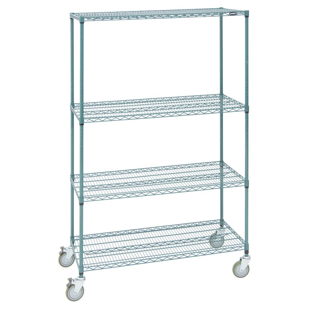 4-Shelf Green Epoxy Mobile Wire Shelving - 48" L x 24" W x 78" H by HUBERT – 24" x 48" x 78", Wire, Green