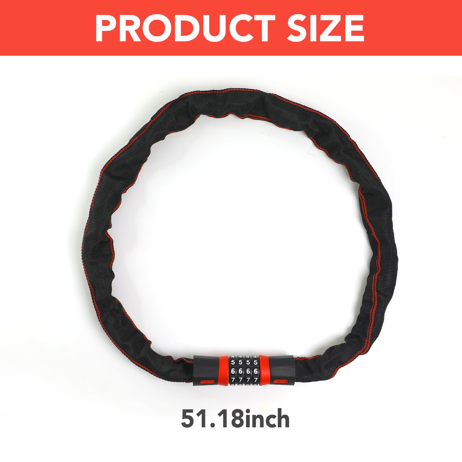 Lucchetto a catena per bicicletta, combinazione a 4 cifre, resistente, antifurto con custodia protettiva, catena di sicurezza per bici, e-bike, scooter, moto, 0,6 m, 0,9 m, 1,1 m, 1,3 m