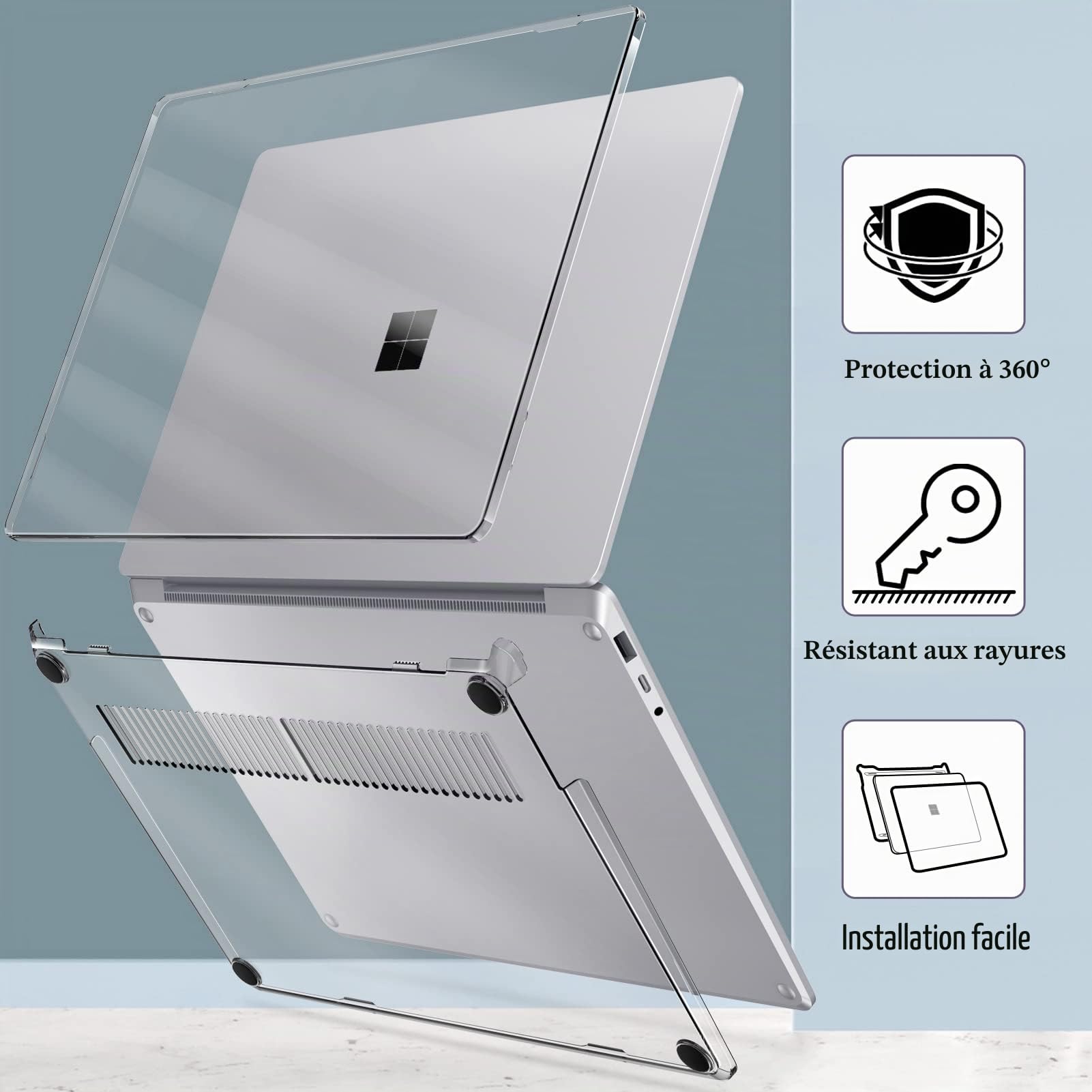 FINTIE Coque Compatible avec 15 Pouces Microsoft Surface Laptop 5/4/3 avec Clavier en Métal (Modèle: 1872/1873/1953/1979), Coque Rigide et Fine Étui Léger, Transparent Cristallin