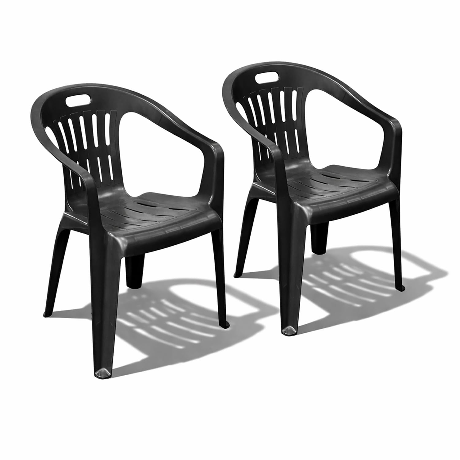 Mojawo 2 Stück Stapelstuhl Gartenstuhl PIONA Bistrostuhl Gartensessel Balkonstuhl Kunststoff stapelbar Balkonmöbel Gartenmöbel Anthrazit