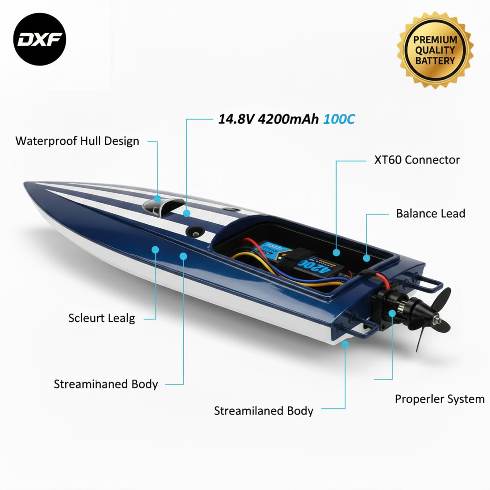 DXF LiPo Akku 4S 14,8V 4200mAh 100C XT60 Stecker Hardcase für RC Auto Flugzeug Hubschrauber Boot Drohne FPV Quadcopter Buggy Truggy Monster Truck Hohe Entladung - 2er Pack