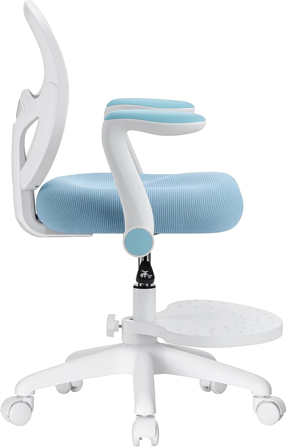 Side view of the HOFFREE Kids Desk Chair, showing the gas lift cylinder and adjustable footrest ring.