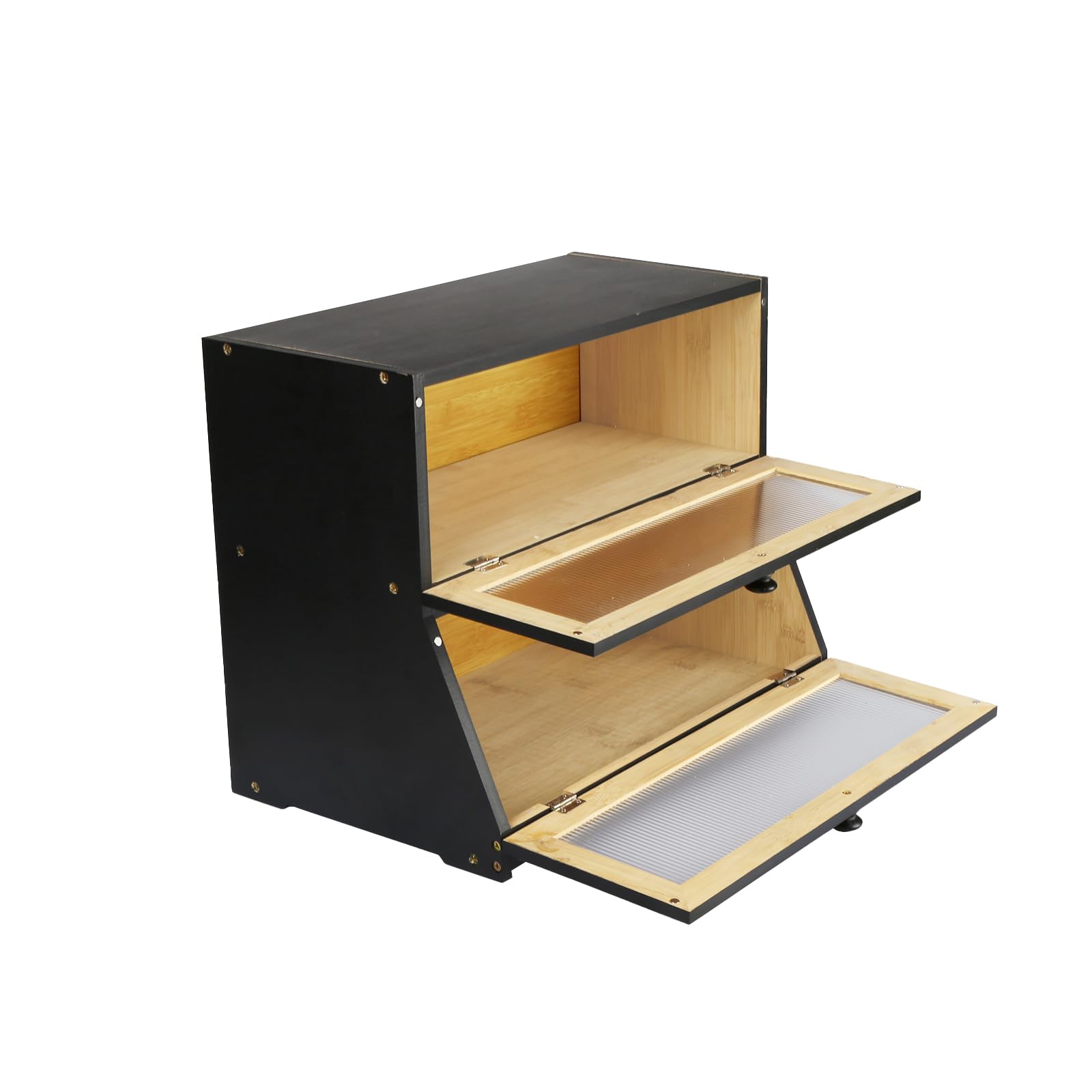 HUOLE Boîte à Pain Bambou 2- Couche Countertop Boîte en Bois pour Cuisine, Huche,pour le stockage du pain-40 x 33 x 25 cm - Bambou - Noir