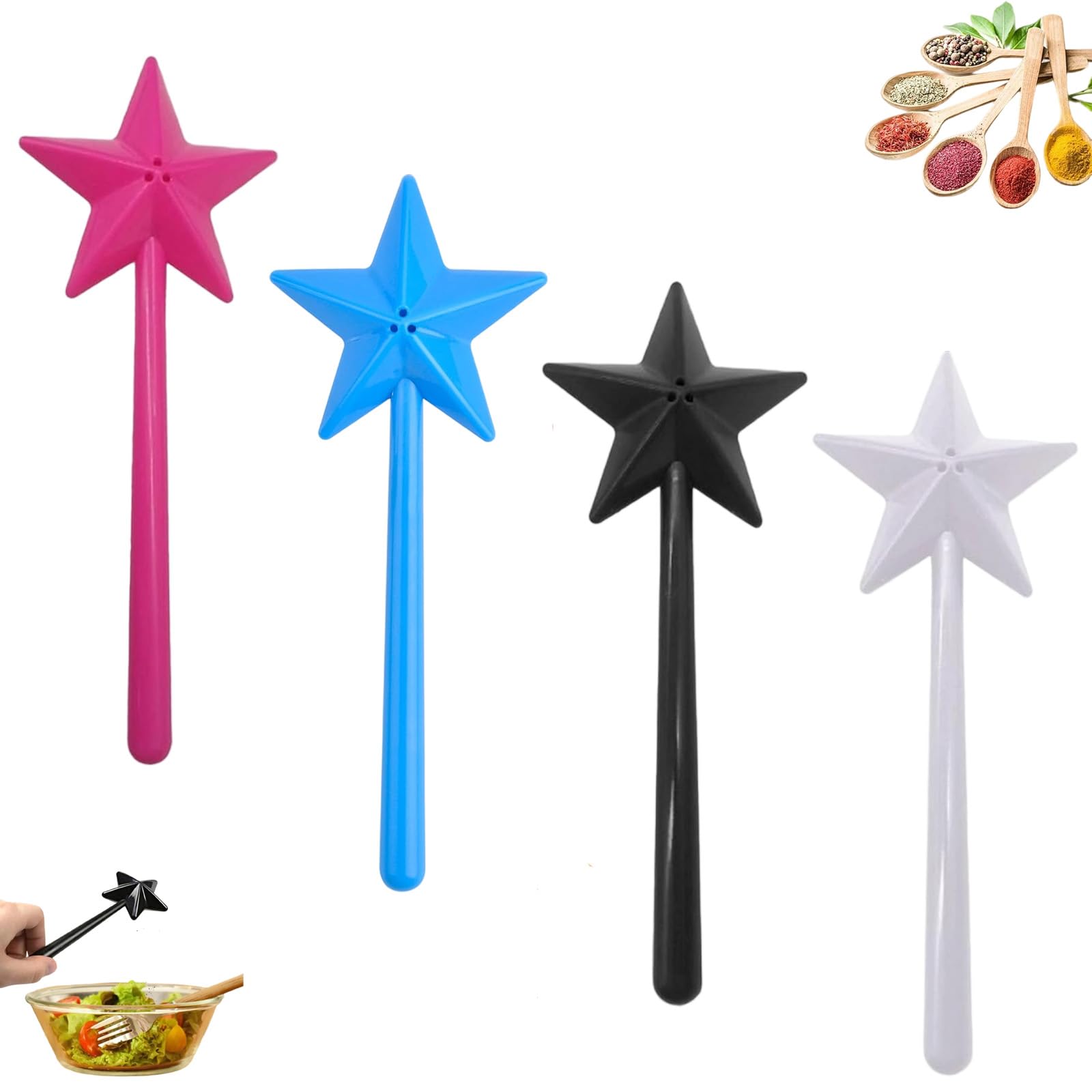 4 Pièces Salière Baguette Magique Distributeur Sel Et Poivre en Forme D'étoile Bouteille à Épices avec Trous pour la Cuisine Camping Voyage