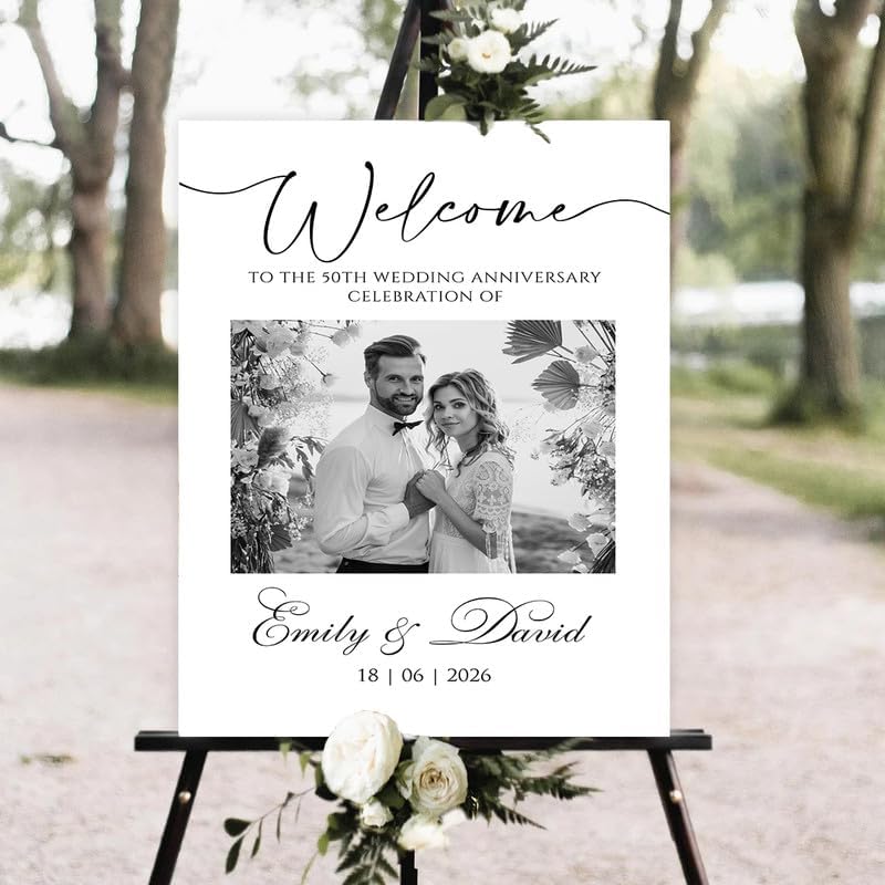 Anniversary Welcome Sign with Photo, Celebrating 50 Years Welcome Sign, 50th Wedding Anniversary Welcome Poster, 50th Anniversary Signs