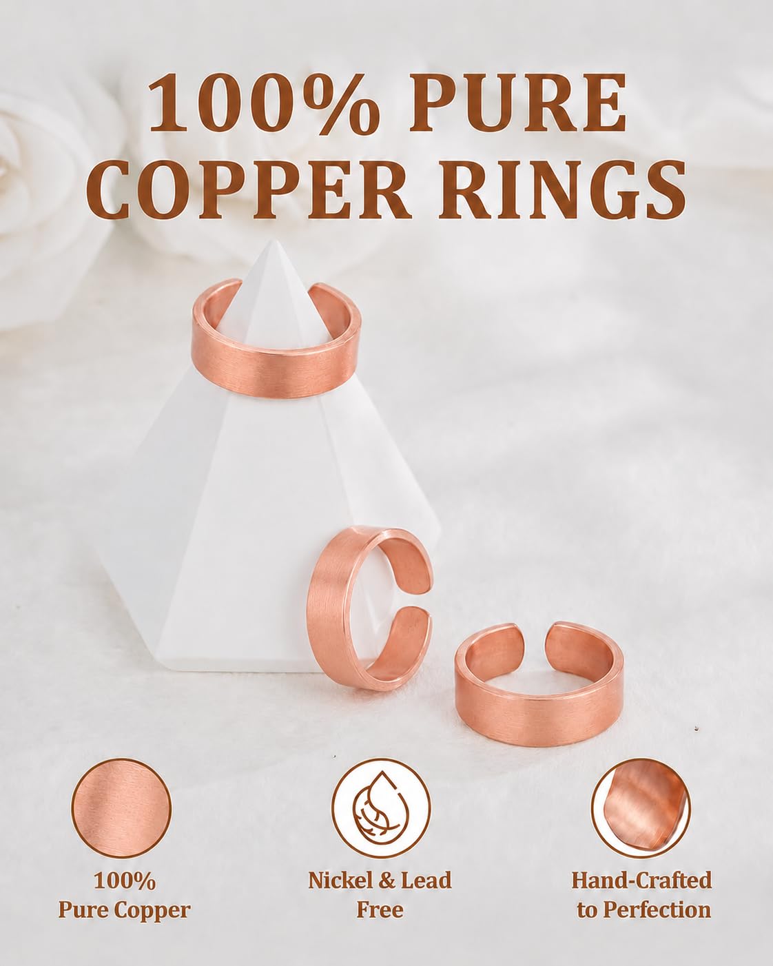 BioMag Juego de 3 anillos de cobre hechos a mano, 100 % cobre puro sin tratar, anillos de meditación, juego de anillos de artesanía tibetana (vintage)
