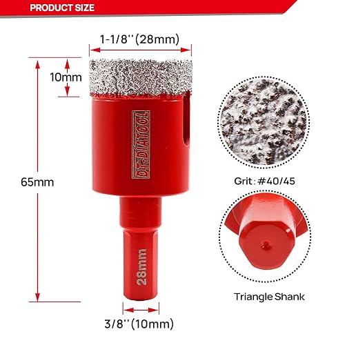 Miniatura 2 de DT-DIATOOL Broca de diamante de 1-18 pulgadas, 2 piezas de sierra de diamante soldada al vacío de 1.102 in con vástago triangular, azulejos de