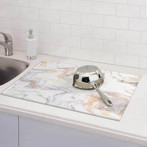 Miniatura 6 de Tapete de secado de platos de mármol grande para encimera de cocina, almohadilla escurridor de platos blanca, absorbente y reversible, microfibra de