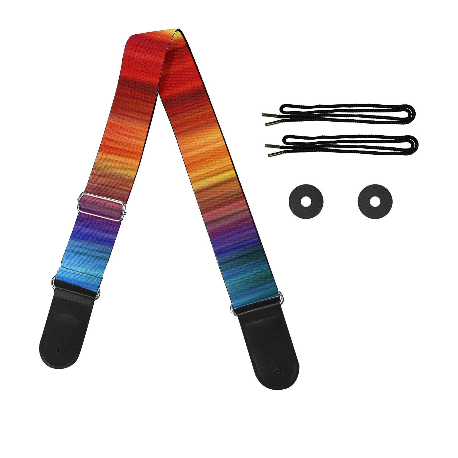 Jeiento Guitar Straps Guitar Strap Pad with Cool Rainbow Line Pattern PU Leather and Polyester Material for Guitar Beth