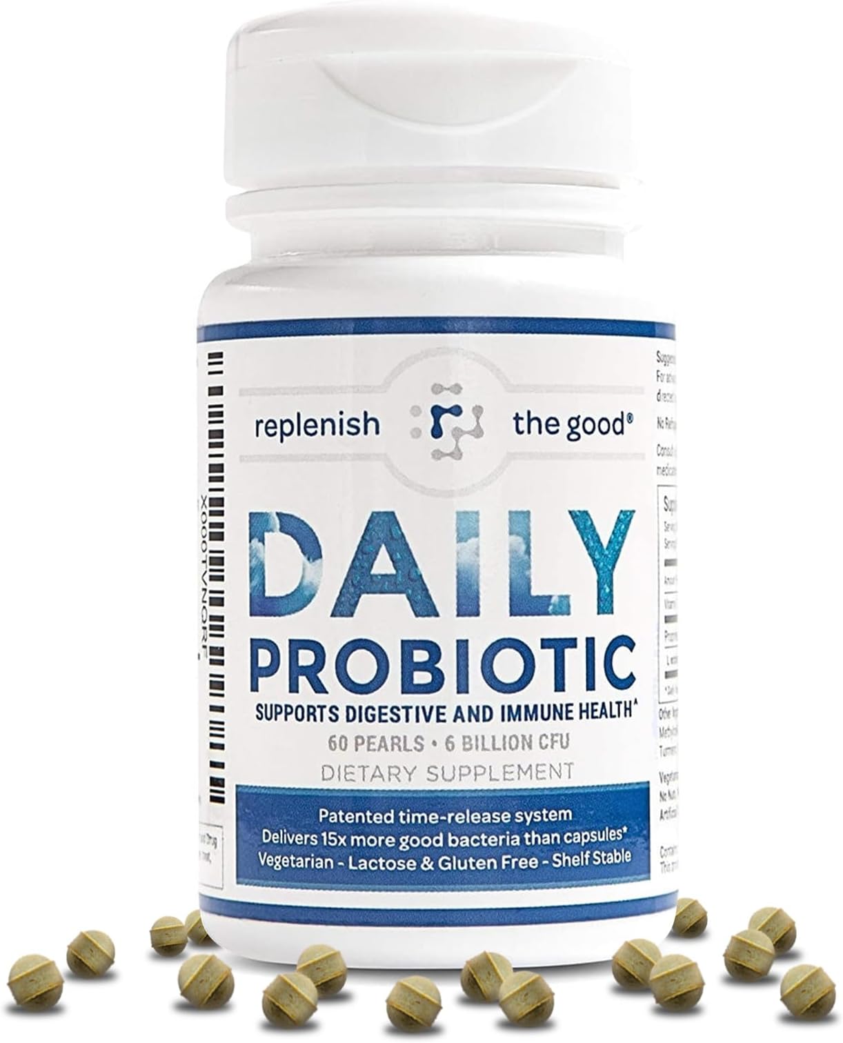 Replenish the Good Daily Probiotic - 6 Billion CFU - Supports Digestive Health -15x More Effective Than Regular Capsules - Relieves Gas, Bloated Stomach & Acid Reflux (60 Count)