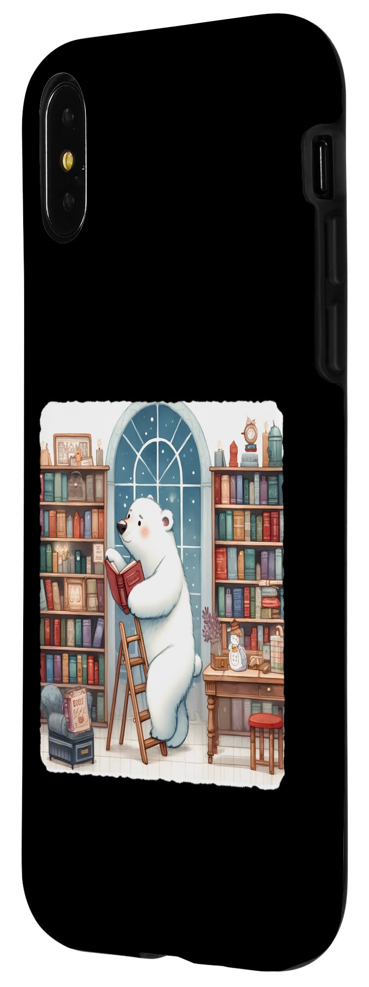 iPhone X/XS Ice Bear Librarian Sorting Books. Shelves Ladder Cozy Case - Image 2