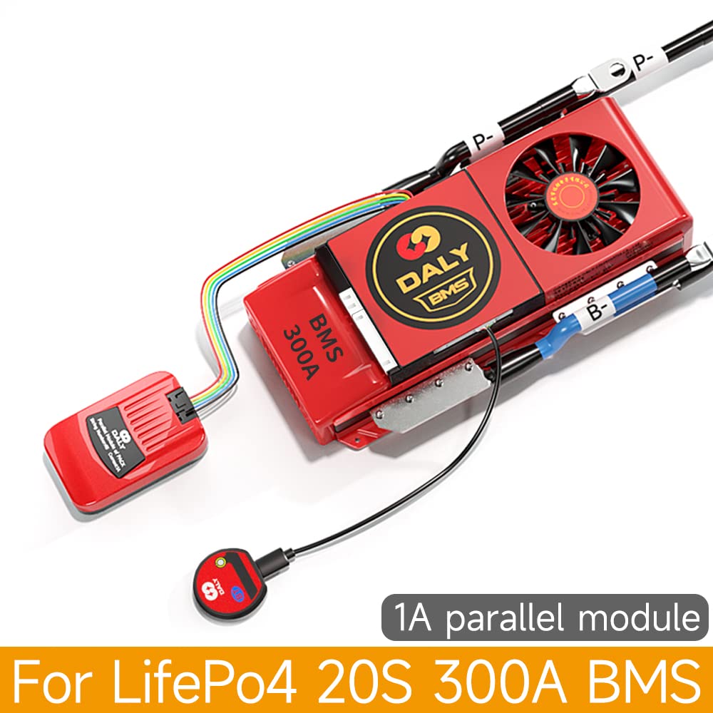 DALY BMS Parallel Module 1A With Smart BMS 20S LiFePo4 60V 300A Cooling Fan And CAN Port Smart BMS Bluetooth Dongle For Rated 3.2V Lithium Battery Packs Inverter UPS And Home Storage System