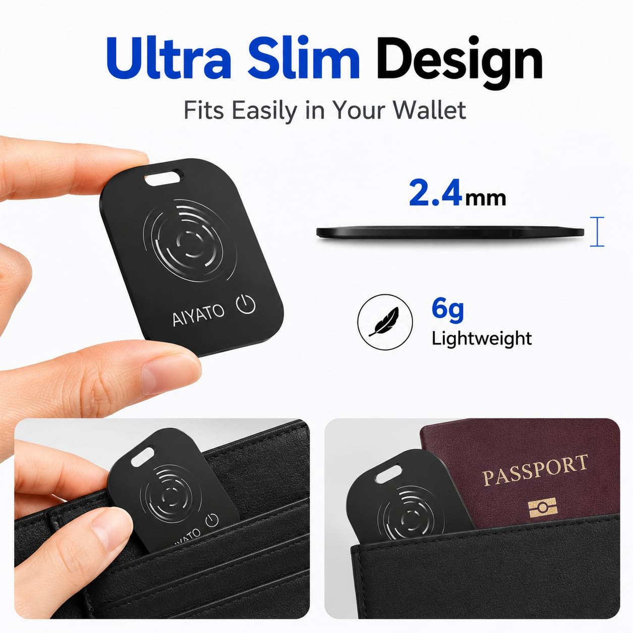 Mini carte Smart Finder, carte de suivi de portefeuille avec batterie rechargeable sans fil, fonctionne avec Apple Find My et Google Find Hub, localisateur d'articles Bluetooth pour portefeuille, sac