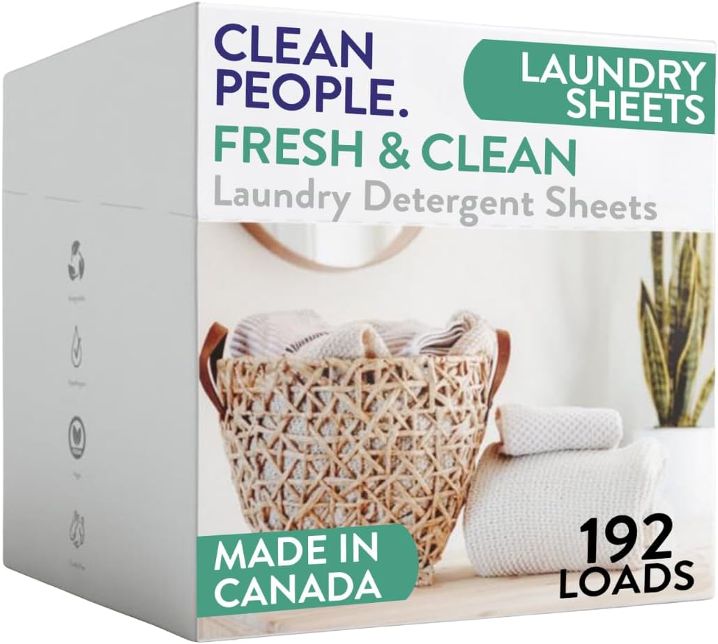 Clean People Laundry Detergent Sheets - Plant-Based, Hypoallergenic Laundry Soap - Ultra Concentrated, Plastic Free, Natural Ingredients, Recyclable Packaging, Stain Fighting - Fresh Scent, 192 Pack