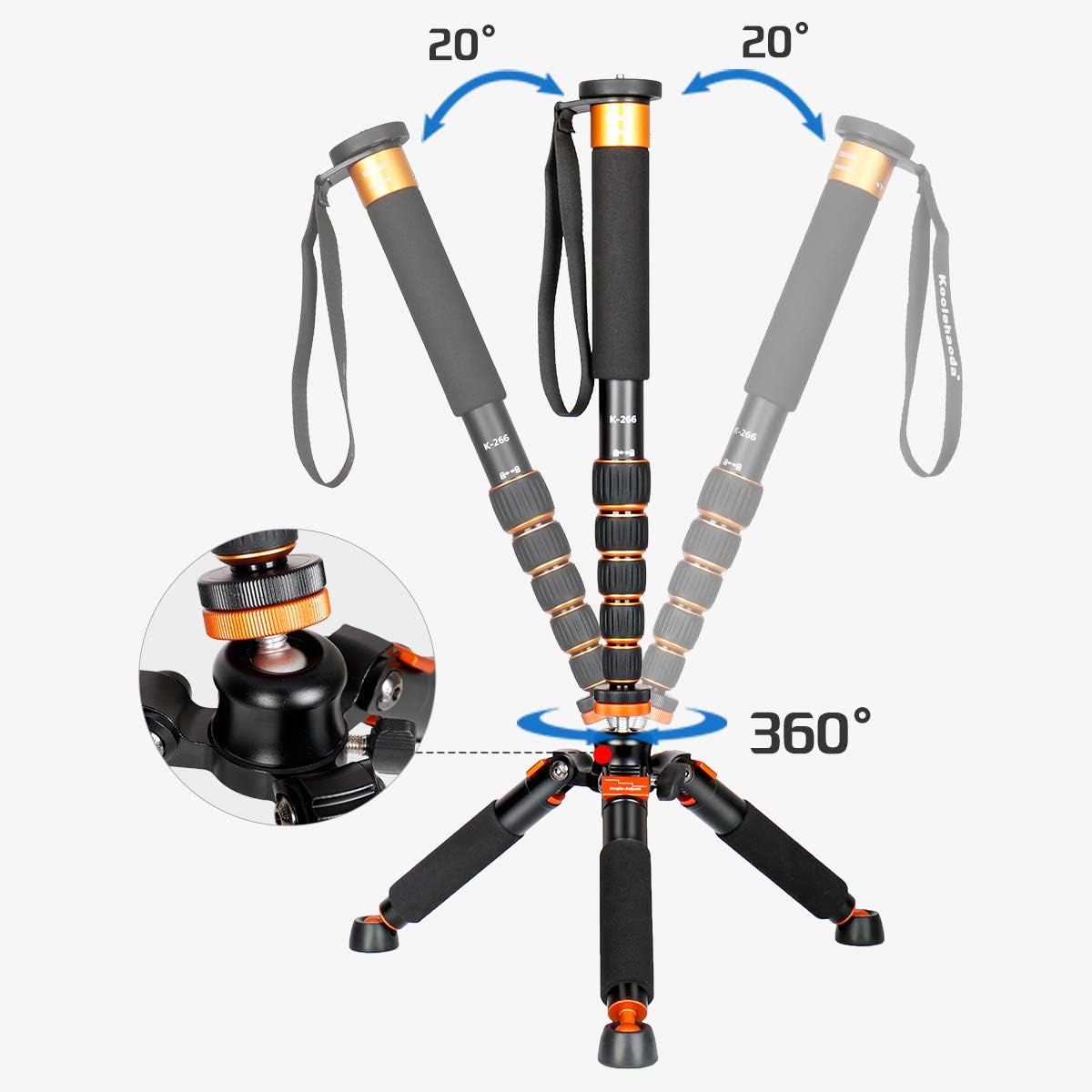 Koolehaoda Camera Aluminum Monopod with Metal Tripod Base.6 Sections 46-177cm/18-69inch Adjustable, Leg Diameter Φ28mm,up to 6kg /13lbs : Electronics