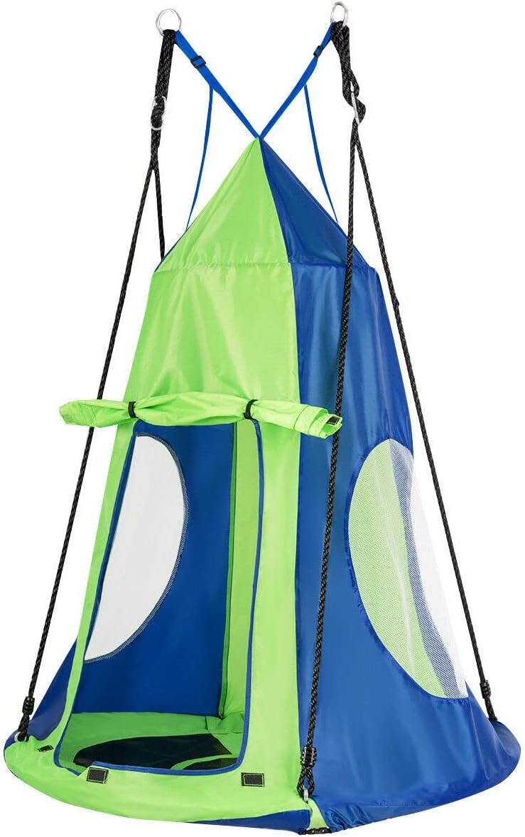 2-in-1 Kids Hanging Hammock Chair, Swing Tent Seat for Indoor Outdoor Bedroom Use, Perfect for Children, Adults, Support 330lbs (Pink)
