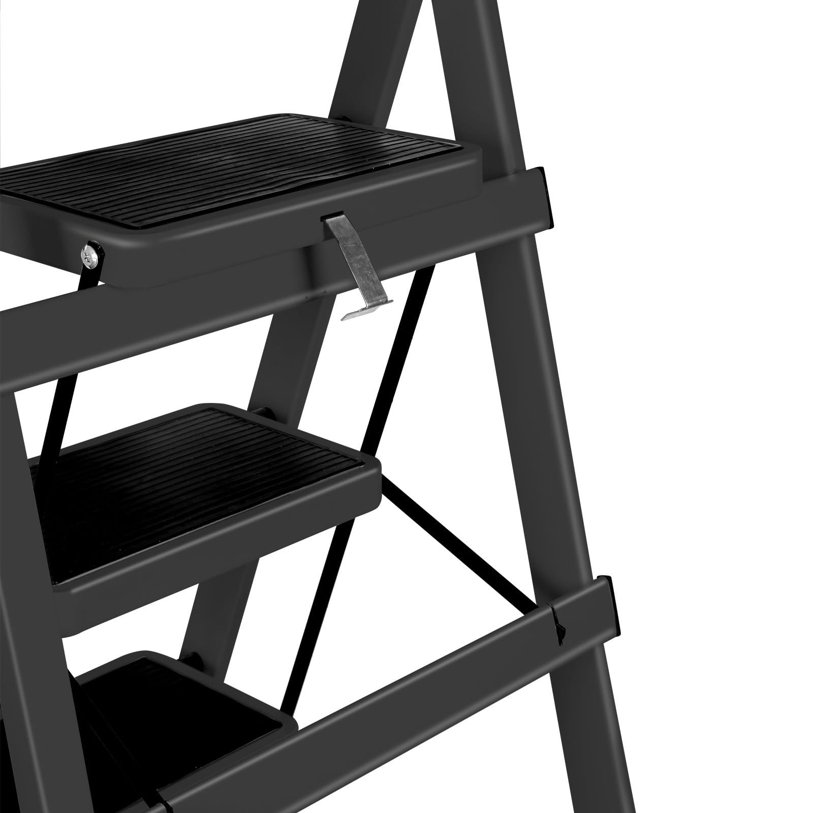 Échelle Compacte avec Poignée en Caoutchouc, Escabeau 5 Marches Pliable, Design Antidérapant, Fabriquée en Acier Alliage de Haute Qualité, Charge Maximale 150kg, 152 x 87 x 39 cm - 5 marches (Noir)