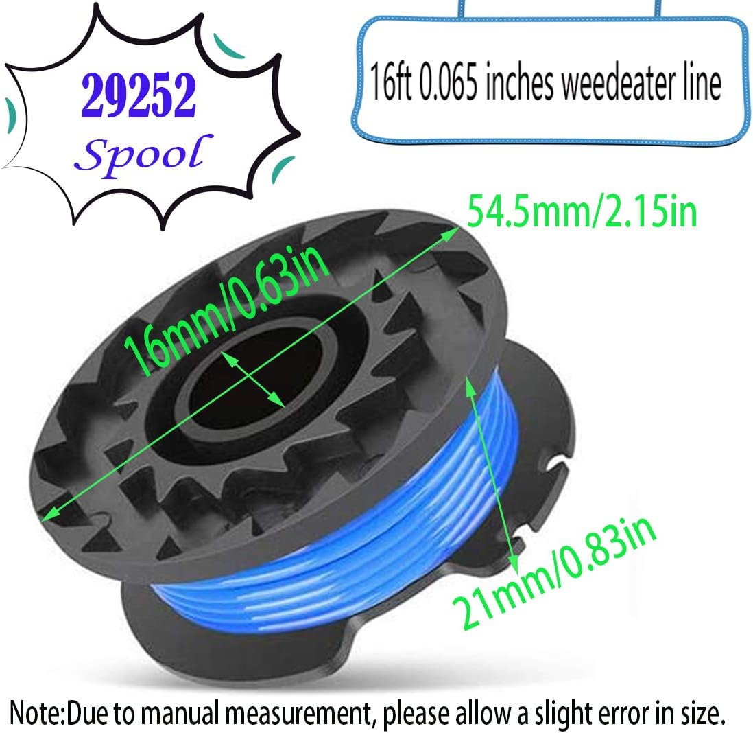 BOOTOP 29092 String Trimmer Replacement Spool 29252, Compatible with Greenworks 24V 40V 80V Weed Eater Cordless Trimmer 21332 21342.065-Inch Single Line Trimmer Replacement Spool (8 Spools, 2 Caps)