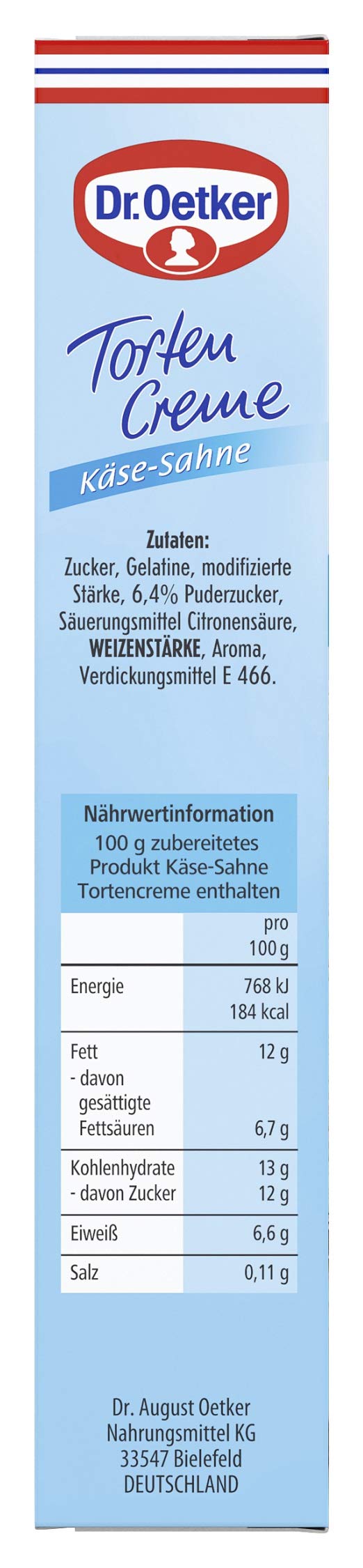 Dr. Oetker Tortencreme Käse-Sahne mit Dekorzucker 11 x 150 g – Ein echter Klassiker ist die Käse-Sahne Torte, die mit der Creme einfach zu backen ist und Dank der Dr. Oetker Tortencreme Käse-Sahne mit Dekorzucker köstlich schmeckt.