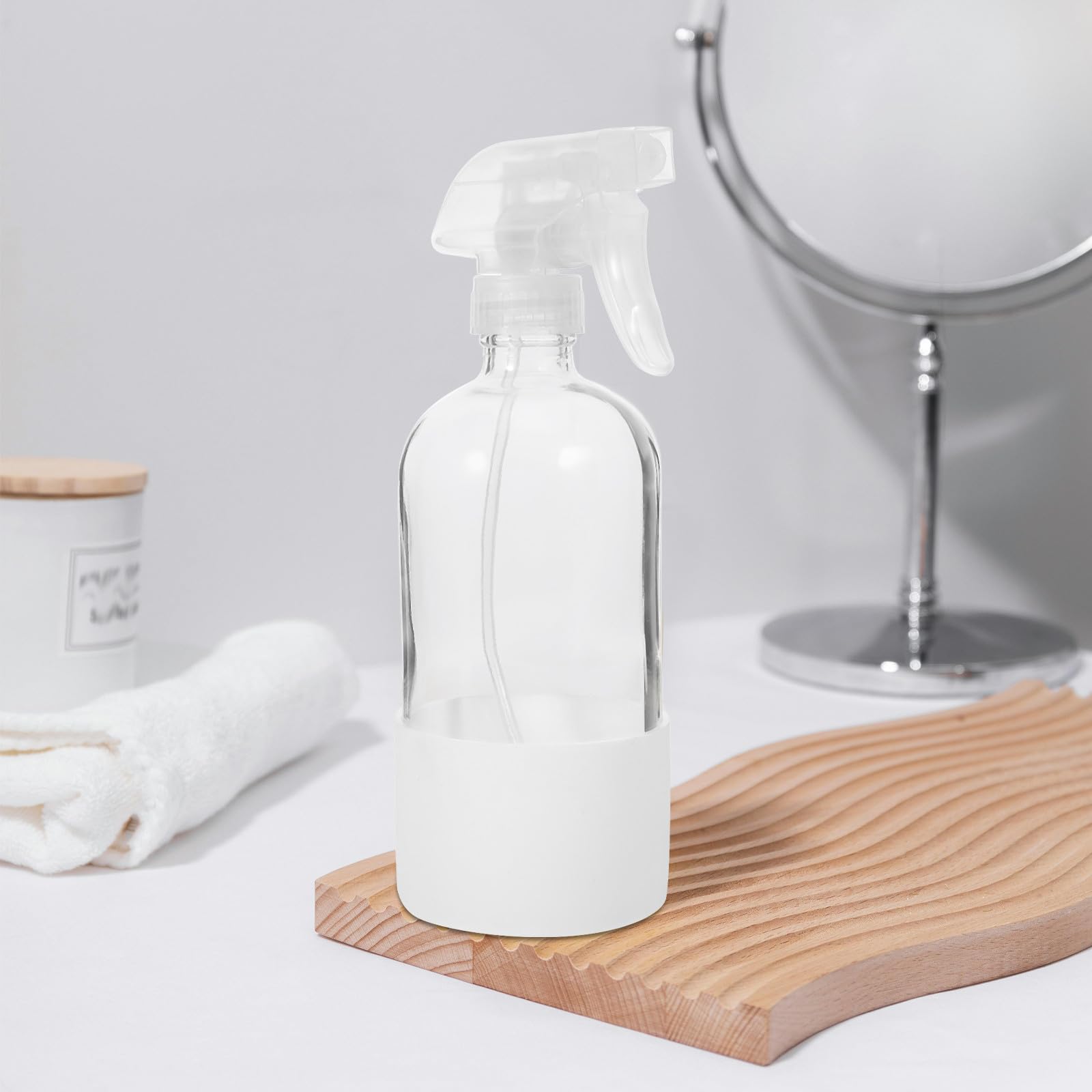 2 X 500 Ml Feinnebel Sprühflasche aus Transparentem Kunststoff mit Weißer Silikonschutzhülle Wiederverwendbar für Pflanzenbewässerung und Friseursalon