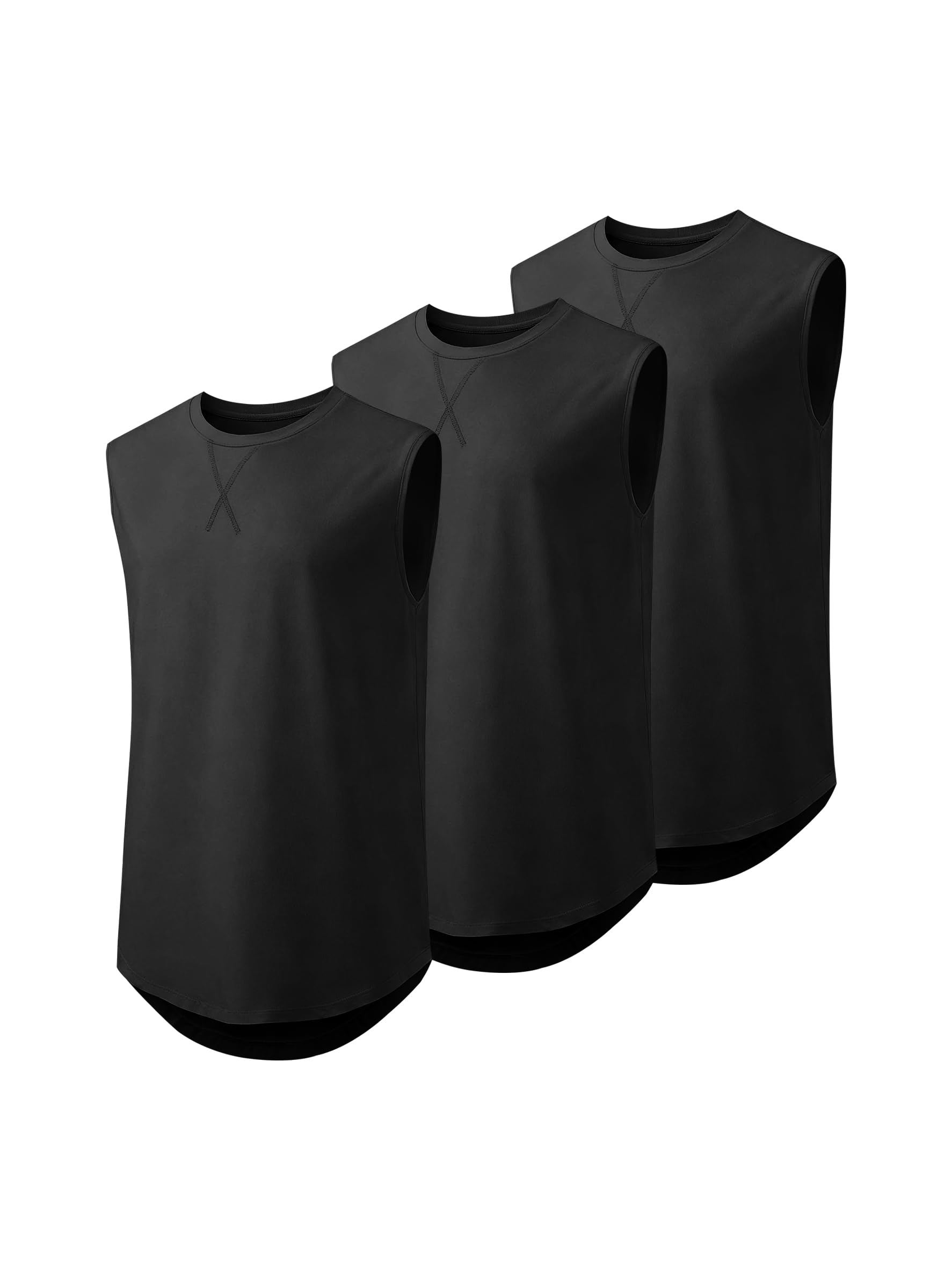 JMIERR Herren 3 Pack Baumwolle Tank Top Hipster Hip Hop Longline Crewneck ärmellose Shirts S-3XL